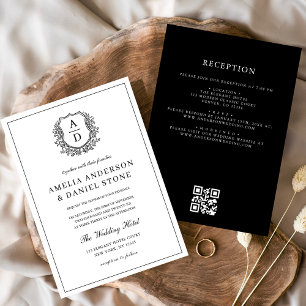 Formal Leafy Crest Monogram Wedding QR Code Invitation