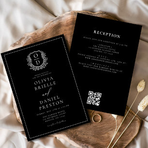 Formal Leafy Crest Monogram Wedding QR Code Invitation