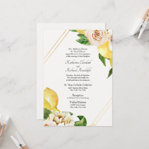 Formal Lemons & Peonies Cream Parents Wedding Invitation