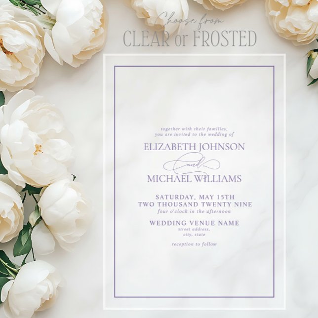 Formal Lilac Lavender Classic Script Wedding Acrylic Invitations (Creator Uploaded)