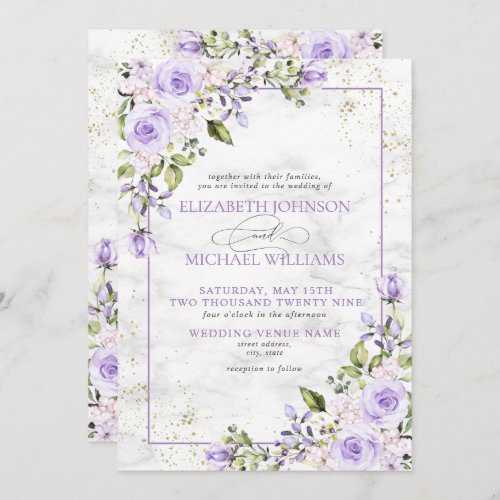 Formal Lilac Lavender Gold Marble Floral Wedding I Invitation - Create the perfect wedding invitation with this traditional formal lilac lavender watercolor design, featuring a faux Carrera marble background, hand lettered script typography and faux gold dust. View suite here: https://www.zazzle.com/collections/rustic_lilac_lavender_gold_floral_wedding-119175359494535852 
Thank you sooo much for supporting our small business, we really appreciate it! 
We are so happy you love this design as much as we do, and would love to invite
you to be part of our new private Facebook group Wedding Planning Tips for Busy Brides. 
Join to receive the latest on sales, new releases and more! 
https://www.facebook.com/groups/622298402544171  Copyright Anastasia Surridge for Elegant Invites, all rights reserved.