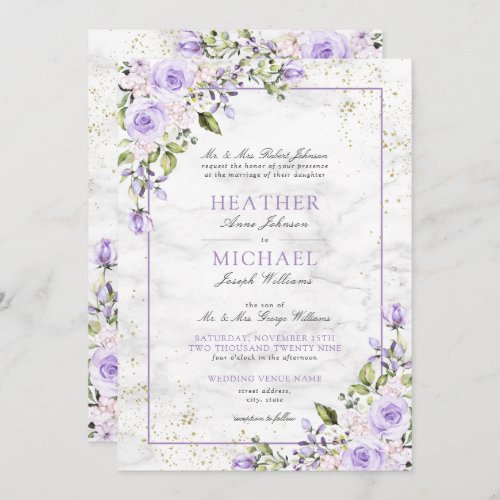 Formal Lilac Lavender Gold Marble Floral Wedding I Invitation - Create the perfect wedding invitation with this traditional formal lilac lavender watercolor design, featuring a faux Carrera marble background, hand lettered script typography and faux gold dust. View suite here: https://www.zazzle.com/collections/rustic_lilac_lavender_gold_floral_wedding-119175359494535852  
Thank you sooo much for supporting our small business, we really appreciate it! 
We are so happy you love this design as much as we do, and would love to invite
you to be part of our new private Facebook group Wedding Planning Tips for Busy Brides. 
Join to receive the latest on sales, new releases and more! 
https://www.facebook.com/groups/622298402544171  Copyright Anastasia Surridge for Elegant Invites, all rights reserved.