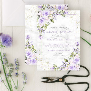 Formal Lilac Lavender Gold Marble Floral Wedding Invitation
