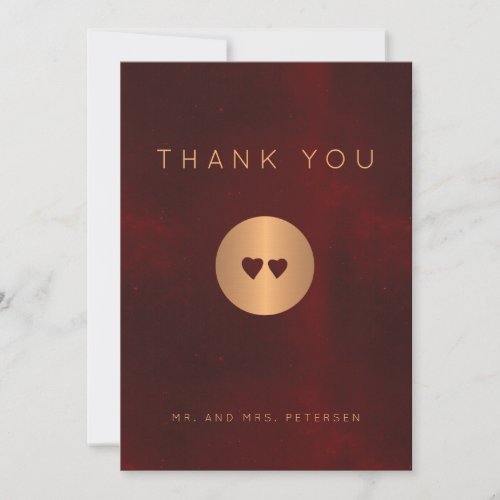 Formal luxury burgundy copper gold wedding thank you card