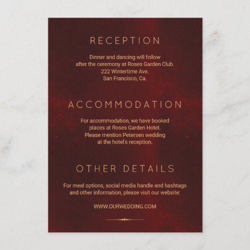 Formal luxury burgundy gold wedding guests details enclosure card