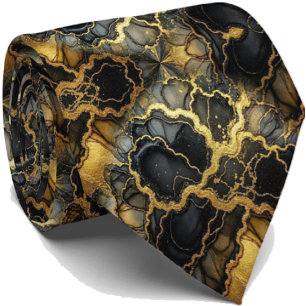 Formal Luxury Neck Tie   Marble Black & Gold