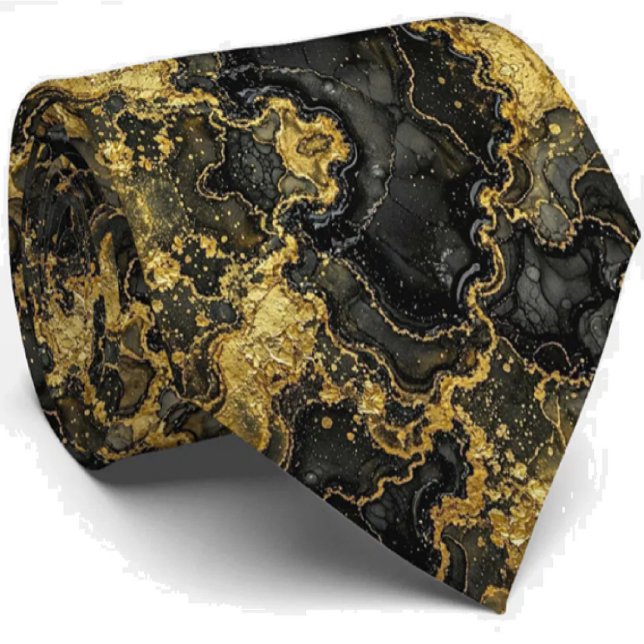 Formal Luxury Neck Tie | Marble Black & Gold (Creator Uploaded)