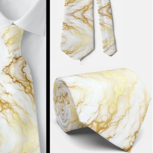 Formal Luxury Neck Tie   Marble White & Gold