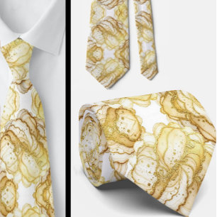 Formal Luxury Neck Tie   Marble White & Gold
