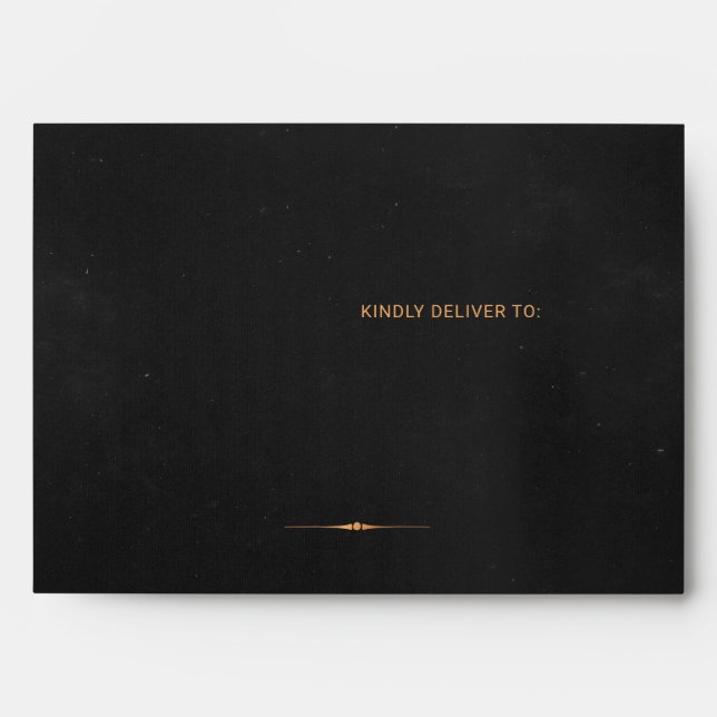 Formal luxury solid black and gold wedding invite envelope (Front)