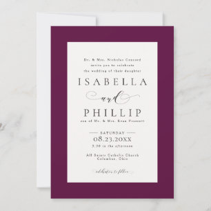 Formal maroon burgundy wedding invitation