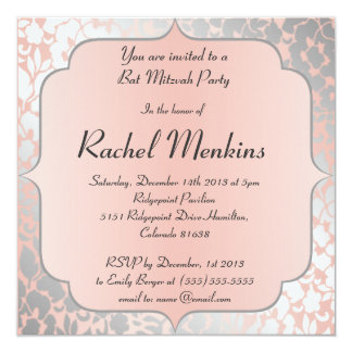 Formal Metallic Peach Floral Bat Mitzvah Card