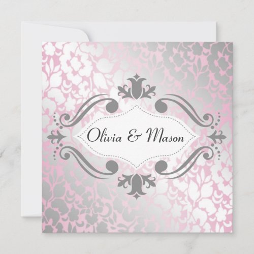 Formal Metallic Pink Floral Wedding Invitation