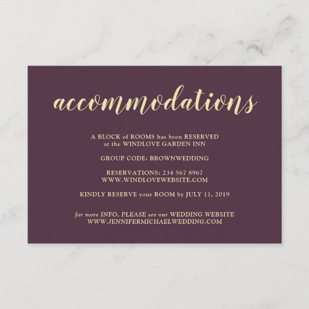 Formal Midnight Fig & Champagne Accommodations Enclosure Card