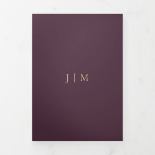 Formal Midnight Fig Modern Wedding Tri-Fold Card