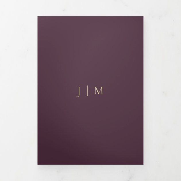Formal Midnight Fig Modern Wedding Tri-Fold Card