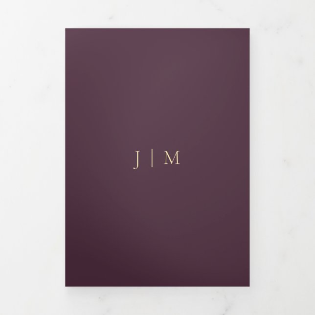 Formal Midnight Fig Modern Wedding Tri-Fold Card (Cover)