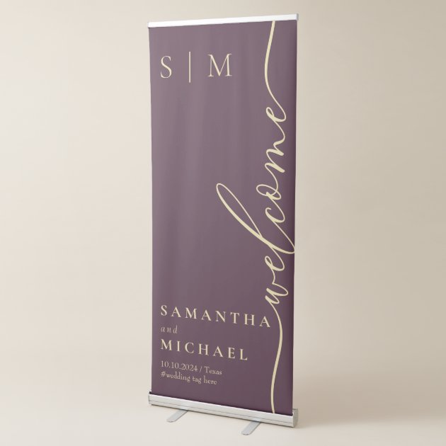 Formal Midnight Fig Modern Wedding Welcome Retractable Banner