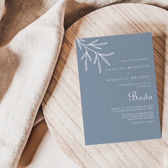 Formal Minimal Dusty Blue Boda Wedding  Invitation (Creator Uploaded)