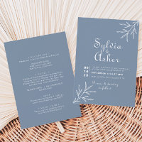 Formal Minimal Dusty Blue Front and Back Wedding Invitation