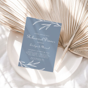 Formal Minimal Dusty Blue Rehearsal Dinner Invitation