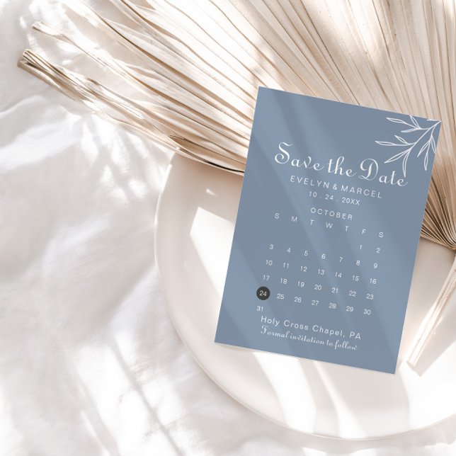 Formal Minimal Dusty Blue Save the Date Calendar (Creator Uploaded)