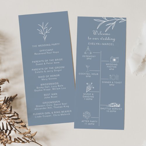 Formal Minimal Dusty Blue Timeline Wedding  Program