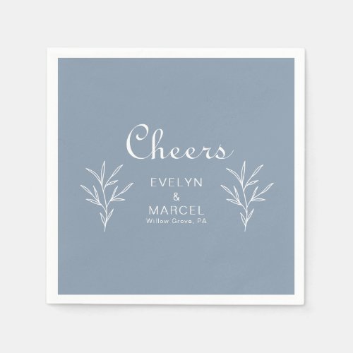 Formal Minimal Dusty Blue Wedding Cheers   Napkins