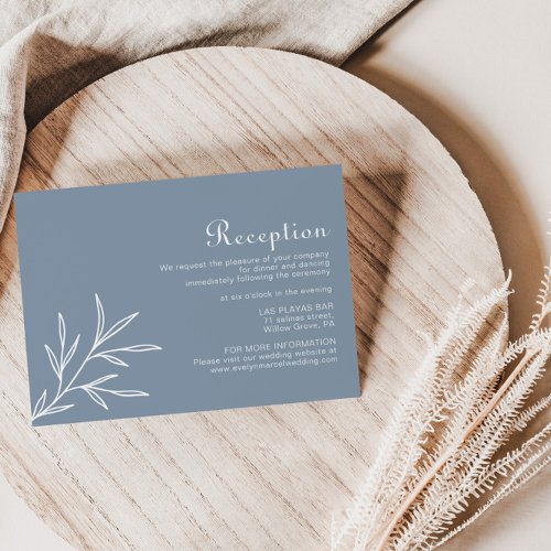 Formal Minimal Dusty Blue Wedding Reception  Enclosure Card