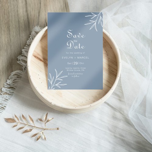 Formal Minimal Dusty Blue Wedding Save the Date  Invitation