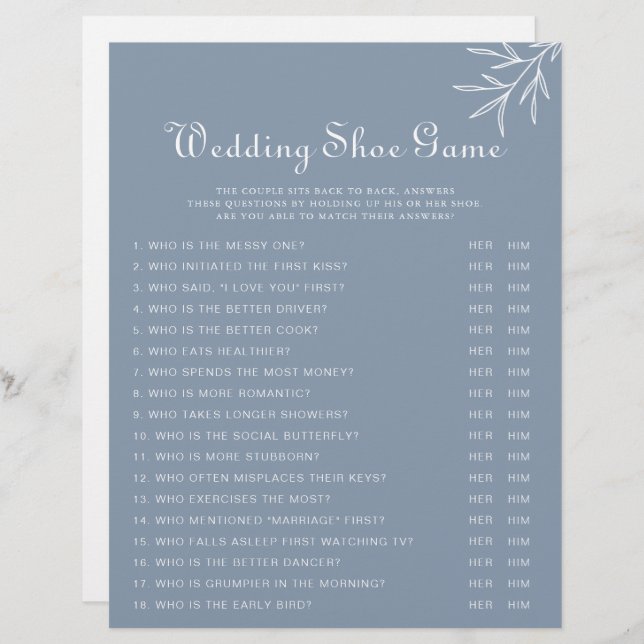Formal Minimal Dusty Blue Wedding Shoe Game (Front/Back)