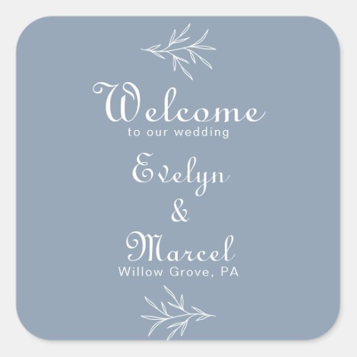 Formal Minimal Dusty Blue Wedding Welcome  Square Sticker