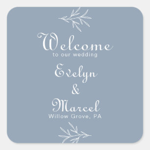 Formal Minimal Dusty Blue Wedding Welcome Square Sticker