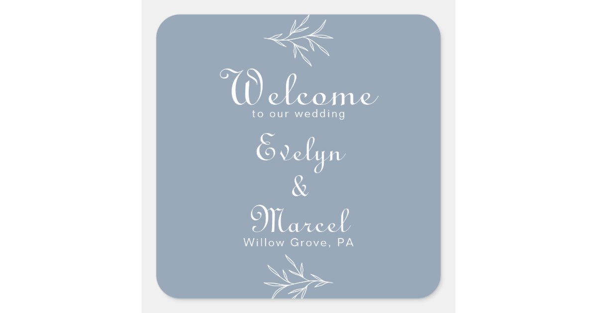 Formal Minimal Dusty Blue Wedding Welcome Square Sticker | Zazzle