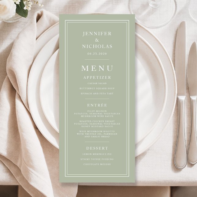 Formal Minimal Sage Green Wedding Menu (Formal Minimal Sage Green Wedding Menu)