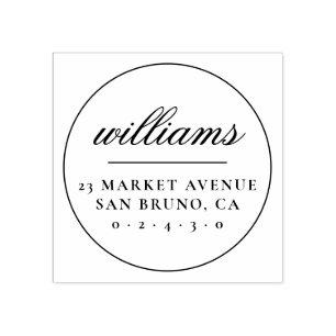 Formal Minimalist Family Name Round Return Address Rubber Stamp