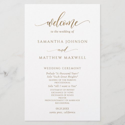 Formal Modern Calligraphy Gold Wedding Program