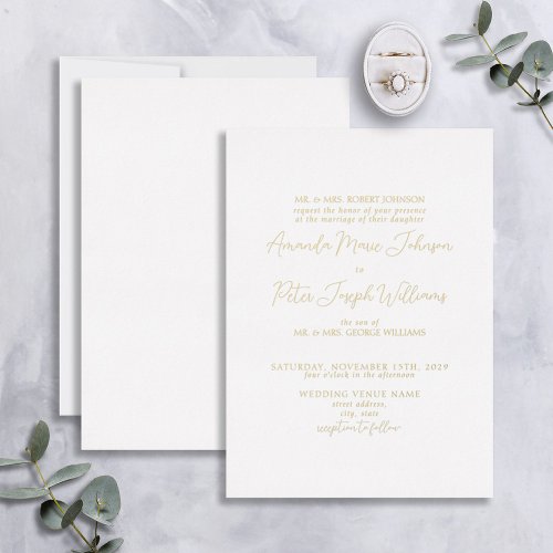Formal Modern Calligraphy Real Foil Wedding Foil Invitation