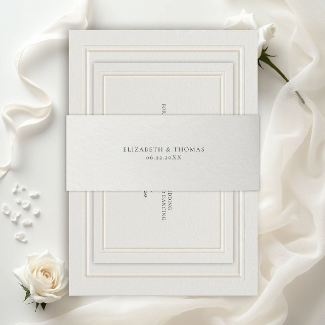 Formal Modern Classic Ecru Formal Wedding Invitation Belly Band (classic wedding invitation belly band ecru watercolor texture formal traditional elegant black tie)