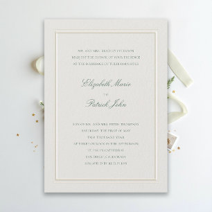 Formal Modern Classic Elegant Green Ecru Wedding Invitation