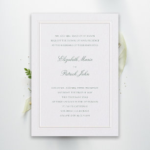 Formal Modern Classic Elegant Green Pearl Wedding Invitation