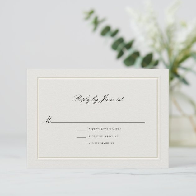 Formal modern classic elevated ecru small wedding RSVP card 3.5x5 — Pencil Owl Studios