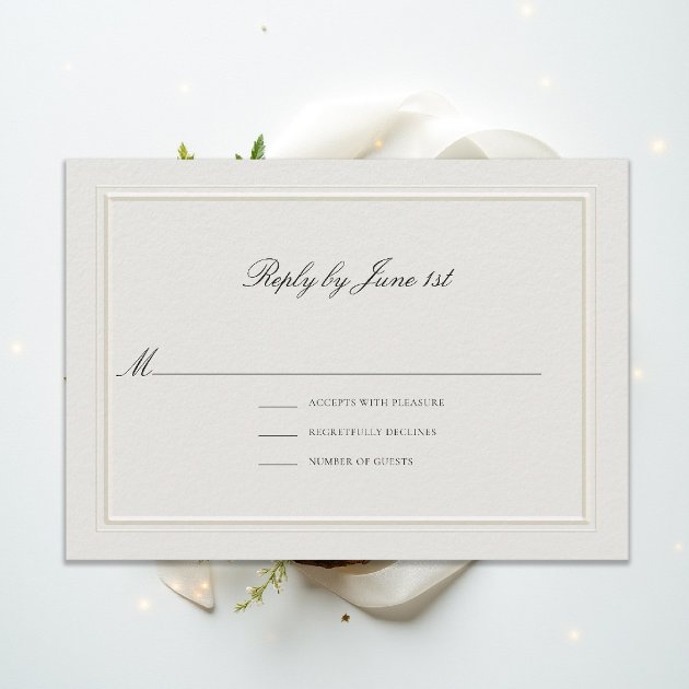 Formal modern classic elevated ecru wedding RSVP card — double frame — Pencil Owl Studios