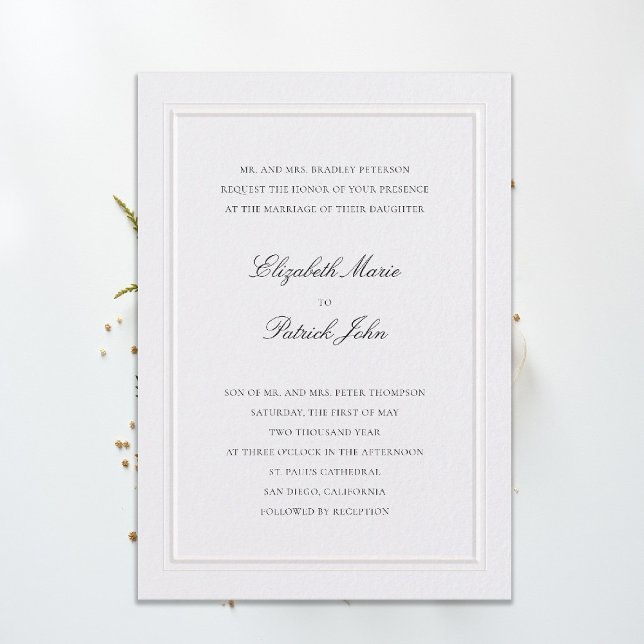 Formal Modern Classic Elevated Frame Pearl Wedding Invitation (modern classic wedding invitation double frame elevated pearl formal traditional calligraphy stately)