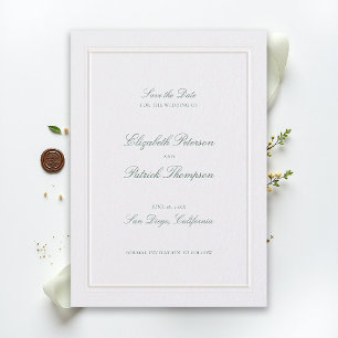 Formal Modern Classic Elevated Green Pearl Wedding Save The Date