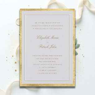 Formal Modern Classic Faux Gold Ivory Wedding Invitation