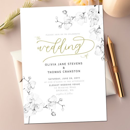 Formal Modern Classic Ivory Orchid Floral Wedding Invitation