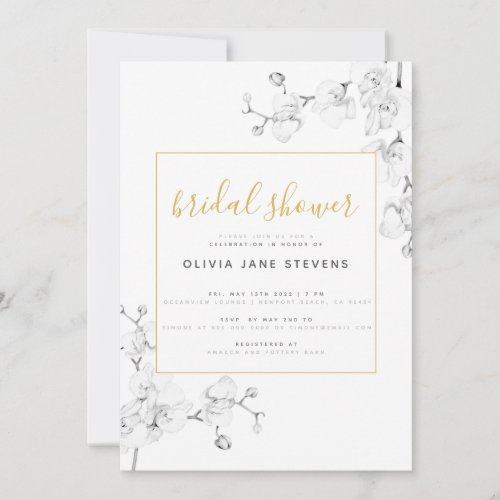 Formal Modern Classic Ivory Orchids Bridal Shower Invitation