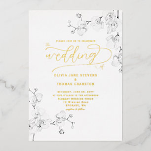 Formal Modern Classic Ivory Orchids Floral Wedding Foil Invitation