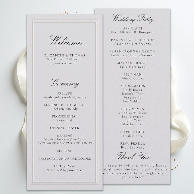 Formal Modern Classic Ivory Wedding Program (modern classic wedding program ivory double frame elevated formal traditional calligraphy stately)